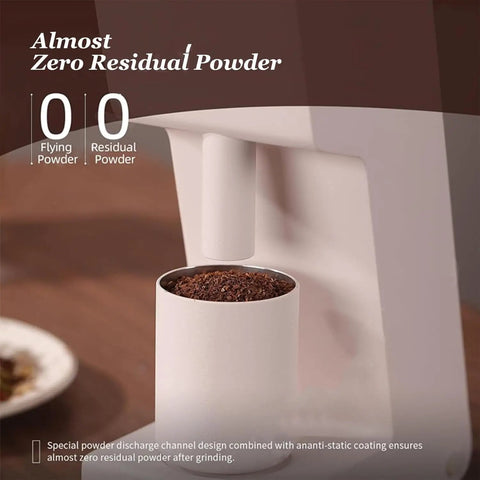 Crush Beans Like A Pro With This Slick Electric Burr Coffee Grinder Featuring Titanium Coated Conical Burrs And Fully Adjustable Grind Sizes For Next Level Espresso And French Press Brews Built Tough From Aviation Grade Aluminum, showing minimal coffee residue.