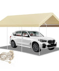 12x20 Carport Replacement Canopy Cover for Outdoor Use, Heavy Duty Waterproof All Weather UV 180G PE Top Shelter with Grommets and 32 Ball Bungees, White, Frame Not Included, with car under canopy