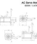 Technical diagram of 600W AC Servo Motor With 1.91 Nm Torque, 3000 RPM, 230V Single-Phase Drive For Industrial Control Applications Model 60ST M01930 Without Brake, Drip-Proof Housing, IE4 Efficiency, Delivers Precise Smooth Motion For CNC And Automation
