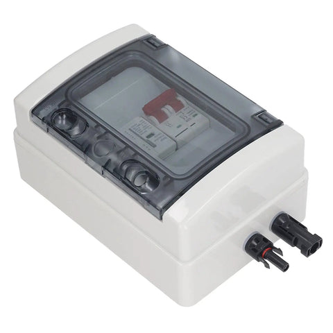 PV Combiner Box With Built In DC Circuit Breaker 500V 32A 2P For Grid Tied Or Off Grid Solar Systems with transparent cover