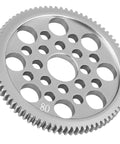 Beefed Up Aluminum 48P Spur Gear 80T For 1 To 10 RC Drift Cars 7075 Alloy Upgrade. Close-up of metal gear with 80 teeth and holes.