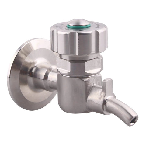 DERNORD stainless steel beer sampling valve with 1.5 inch tri-clamp end, wall-mounted.