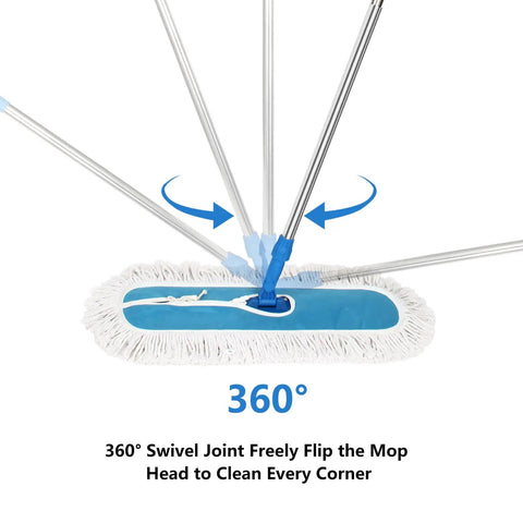 360° swivel joint on Heavy Duty 24 Inch Commercial Dust Mop With Long Swivel Handle For Wet And Dry Cleaning for easy corner cleaning.