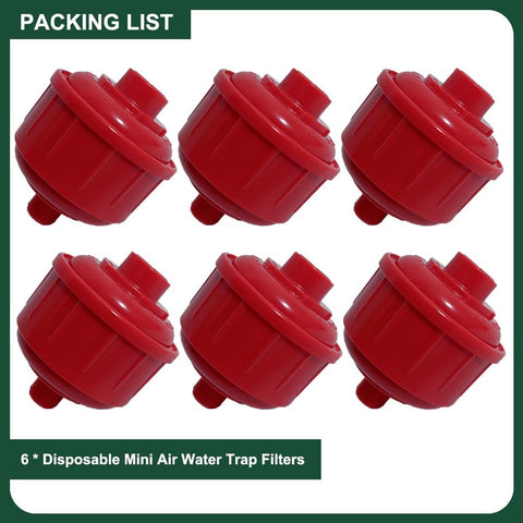 Six Pack Disposable Mini Air Water Filters For Spray Guns With One Quarter Inch Threads ABS Material Moisture Trap