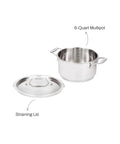 Six-Quart Stainless Steel Multipot With Built-In Straining Lid For No Fuss Cooking Induction Ready And Oven Safe To 600F pot and lid