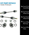 Beefed-Up Front CV Axle Assembly Kit With Inner And Outer Seals, Wheel Bearings And Hubs 10 Piece Set Compatible With Subaru Models