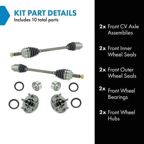 Beefed-Up Front CV Axle Assembly Kit With Inner And Outer Seals, Wheel Bearings And Hubs 10 Piece Set Compatible With Subaru Models