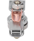 Heavy Duty 200 Amp Magnetic Welding Ground Clamp With RunOn Tab And Brass Nose Connector close-up showing brass connector and clamp details.