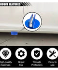 Image showing a blue Magnetic Jack Pad 0.37 Inch Slotted Aluminum Grooved Jack Puck Pinch Weld Frame Rail Adapter installed under a car.