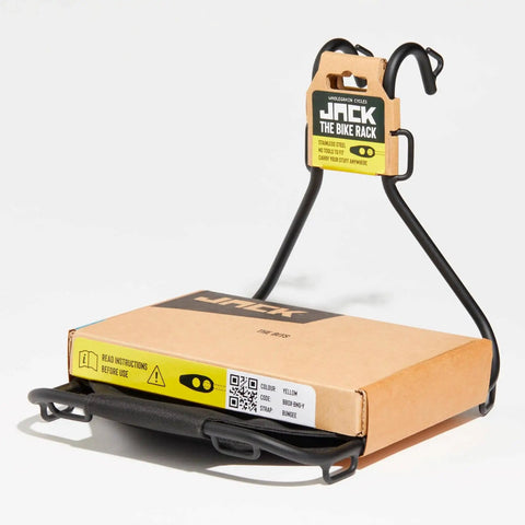 Jack The Bike Rack Front Rack Black Universal Fit Tool Free Install With Patented Strap System boxed with instructions