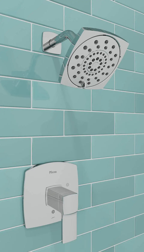 Deckard Brushed Nickel Single Handle Shower Trim Kit With Multi Function Showerhead, Pressure Balance Valve, Dope Modern Square Design