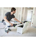 Person using PLANEX LHS 2 225 EQI Plus Drywall Sander With LED Ring Light Arm Friendly Adjustable Suction Power Self Weight
