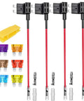 Pack Of 4 ATC Car Fuse Taps For 12V And 24V Systems with colored fuses, fuse holder, and puller for electrical protection.