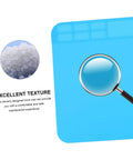 Heavy Duty Silicone Soldering Mat Heat Resistant Workbench Repair Pad For Phones Tablets PC And Watches, blue mat with magnifying glass.