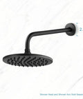 Matte Black Shower Arm Flange Escutcheon Plate 2.5 Inch Outer Diameter For Half Inch IPS Shower Arms on white marble wall