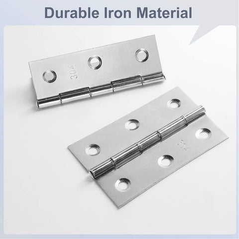 Heavy Duty Stainless Steel Butt Hinges For Interior And Exterior Doors Polished Silver, showing two flat hinge pieces with mounting holes.