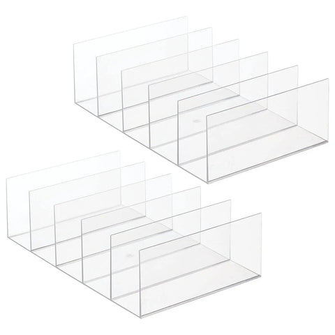 Clear acrylic divided purse organizer for closets and dressers, 5 compartments to stash purses in Lumiere Collection, 2 pack