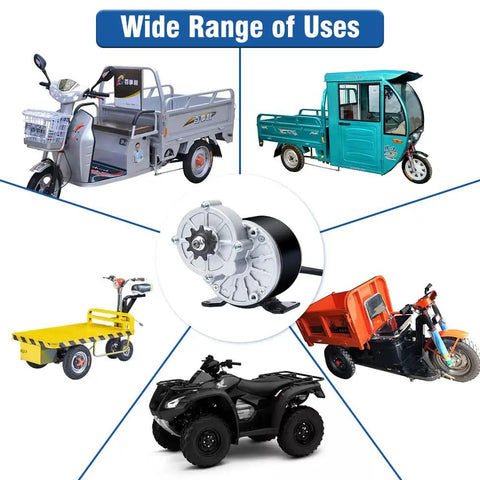 24V DC 350W Gear Motor With Permanent Magnet High Torque Low RPM for wheelchairs and go-karts, showcased with various vehicles