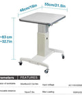 Heavy Duty Motorized Optometry Lift Table Boasting Slick Electric Height Adjustment Compatible With Slit Lamps And Auto Refractometers For Modern Eye Care Offices with dimensions shown.