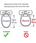 Diagram comparing elongated and round toilet seat measurements.