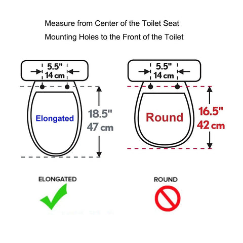 Diagram comparing elongated and round toilet seat measurements.