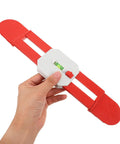 Adjustable Telescopic Spirit Level Ruler for Ac Installation, Red held in hand, showing telescopic structure and bubble level.