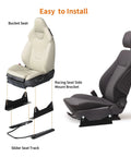 Universal Bucket Seat Mounting Bracket Kit 2 Pack Heavy Duty L Shape Side Mount Brackets For FRP And Carbon Fiber Racing Seats, diagram showing installation on bucket seats.