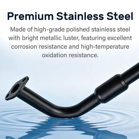 Heavy Duty Road Ready 212CC Mini Bike Exhaust Pipe With Female Thread For Predator Hemi Non Hemi GX160 GX200 close-up of polished stainless steel material.