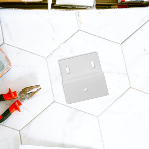 Z Shape Cabinet Corner Brace Bracket Heavy Duty Iron Shelf Support Connector With 3 Holes And Double Channel Profile on tile