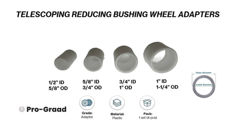 Four Piece Bench Grinder Arbor Adapter Set Reducing Bushings For Half Inch Five Eighths Inch Three Quarter Inch And One Inch Arbor Openings Fits Three Quarter Inch Wide Wheels Works With Nonwoven And Abrasive Wheels Durable Metal Construction, four plastic bushings with sizes