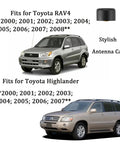 Toyota Antenna Delete Cap Kit No Frills Aluminum T6061 Low Profile Fits RAV4 Highlander with images of both models