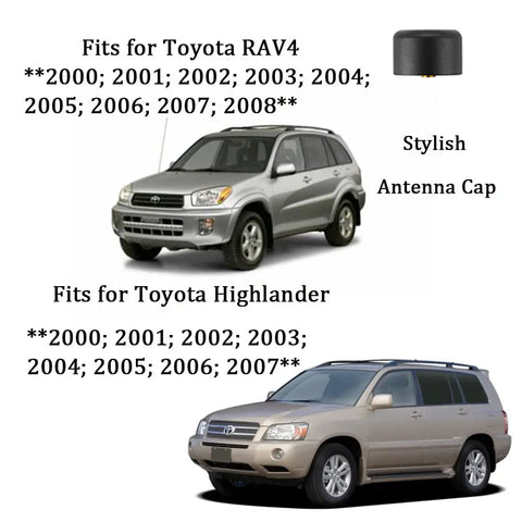 Toyota Antenna Delete Cap Kit No Frills Aluminum T6061 Low Profile Fits RAV4 Highlander with images of both models