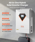 Beefy 6000W Hybrid Solar Inverter 48V DC To 230V AC Single Phase Pure Sine Wave With Built In 120A MPPT Solar Charge Controller