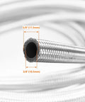 Close-up view of Three Foot 6AN Stainless Steel Braided Fuel Line Hose Kit With Two AN6 Fittings Universal For Racing Fuel Gas Coolant And Transmission Fluid