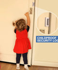 Child interacting with Six Pack Home Security Door Lock Reinforcement Kit With 48 Screws Child Proof Inside Lock Upgrade To Defend Your Home