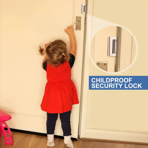 Child interacting with Six Pack Home Security Door Lock Reinforcement Kit With 48 Screws Child Proof Inside Lock Upgrade To Defend Your Home