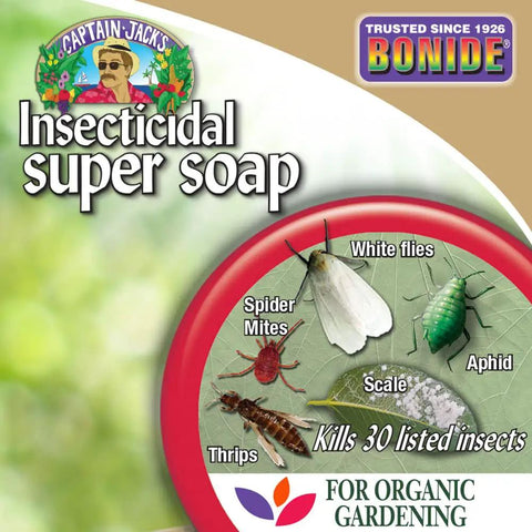 Captain Jack's Insecticidal Super Soap 32 Oz Ready To Use Spray For Organic Gardening And Outdoor Plants Pest Defense label