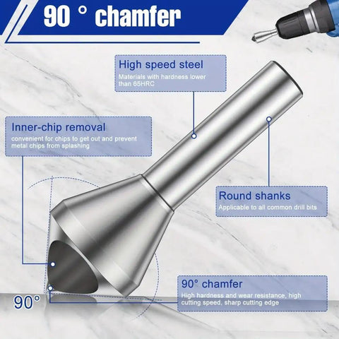 4 Piece Deburring Drill Bit Set Knocks Out Burrs Smooth With These Hella Precise 90 Degree Countersink Bits For Metal Wood Plastic Projects round shank, high speed steel material.