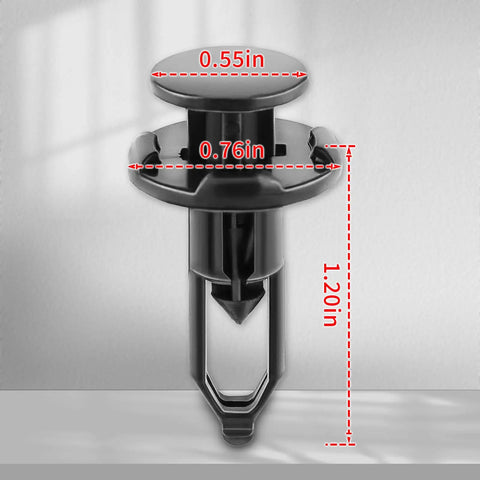 Close-up of Tailgate Cap Top Protector Molding Retainer Clip, dimensions shown, for Toyota & Lexus
