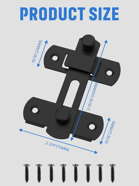 Matte Black Stainless Steel Sliding Barn Door Lock Kit With 180 Degree Flip Latches And Door Bolt Locks Product Size Diagram