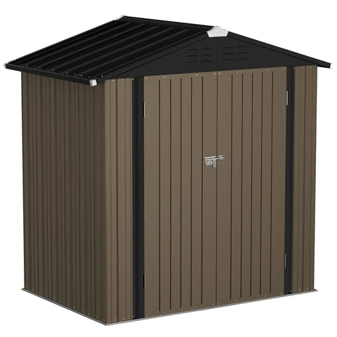 Sturdy Metal Outdoor Storage Shed 6 By 4 Ft With Lockable Door Waterproof Garden Tool Storage House For Backyard Pad Patio And Lawn Brown Heavy Duty Steel Construction For Long Lasting Weather Resistance And Extra Security