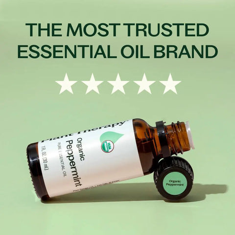 Cool Mint Peppermint Essential Oil 10 mL, 100 Percent Pure Organic, USDA Certified Organic Aromatherapy Oil lying on side