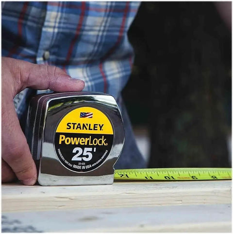 Heavy Duty 1 Inch Wide Tape Measure, 25 Foot Length With PowerLock Style, durable steel blade, bright yellow vinyl case