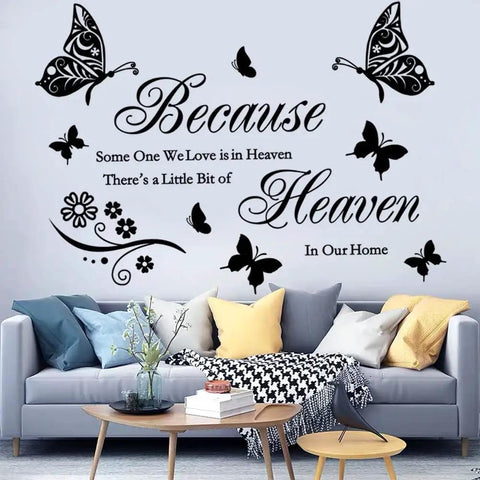 Heavenly Love Quotes Wall Decals Set Peel And Stick Vinyl Memorial Wall Art For Home Remembrance With Butterflies and Flowers