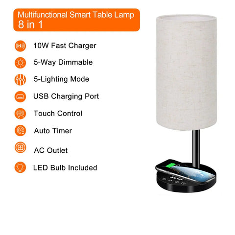 Multifunctional Table Lamp With 10W Fast Wireless Charger, USB Port, Five Brightness Levels And Five Lighting Modes, LED Bulb