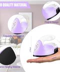 Portable Mini Heat Press Machine With Charging Base For DIY T Shirts Bags And Hats Light Purple Compact Small Iron Craft Tool For Vinyl Projects showing size in hand with ceramic heating material.