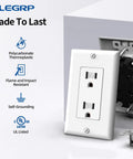 Premium Matte White Decorator Receptacle Outlets 15A 125V No Fuss Tamper Resistant Sockets With Matching Wall Plates Self Grounding UL Listed Heavy Duty, showcasing thermal-resistant design.