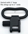 Rock Solid All Metal Sling Swivels 1 Inch Two Point Attachment Clips For Rifle And Shotgun Featuring Silent Tri Lock Quick Release Hardware No Hassle Plug Play Setup Guaranteed Sweet Fit Pack Of 2, showing 1 inch swivel with loop.
