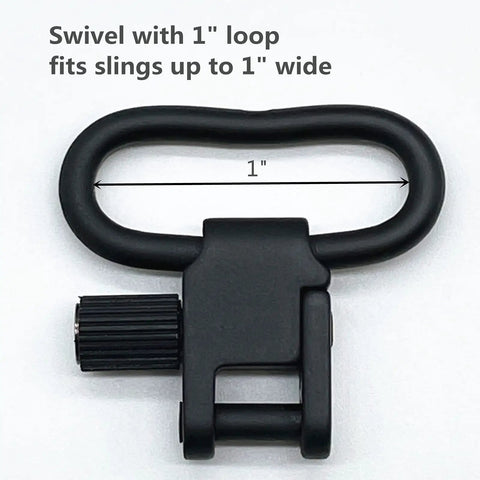 Rock Solid All Metal Sling Swivels 1 Inch Two Point Attachment Clips For Rifle And Shotgun Featuring Silent Tri Lock Quick Release Hardware No Hassle Plug Play Setup Guaranteed Sweet Fit Pack Of 2, showing 1 inch swivel with loop.