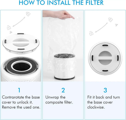 Installation steps for Official Certified Replacement HEPA Filter For B-D02L And B-D02 Air Purifier 2 Pack, H13 True HEPA Tech
